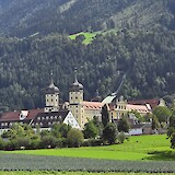 The 13th century Stams Abbey and the adjacent Brunnental Ski Jump, partially owned by the Abbey. (photo by john s.)