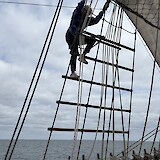 Climbing the rigging on our sailing day. (photo by Mary S.)