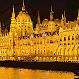 The Budapest Parliament building from our night tour on the Danube.  Wow! (photo by Bill E.)