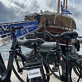 Each day, the crew unloaded our bikes for a new adventure on a different island.  We kept our bike for the entire trip with our only responsibility to recharge the battery in our cabin each night. (photo by Liz G.)