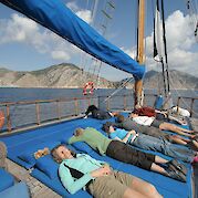 Relaxing on the sundeck of the Panagiota | Bike & Boat Tour