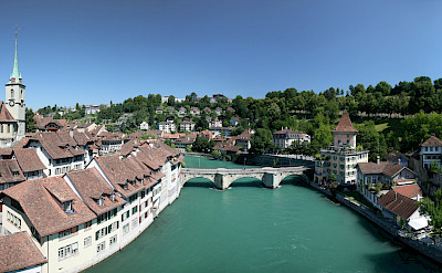 Aare River in the Old City section of Bern, Switzerland. CC:Daniel Schwen