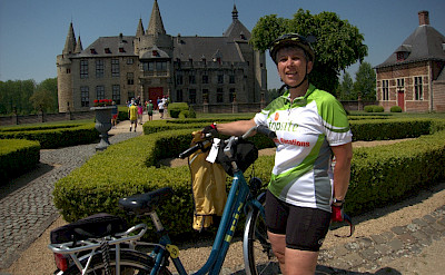 Linda Guthrie cycling the Amsterdam to Bruges Bike Tour.