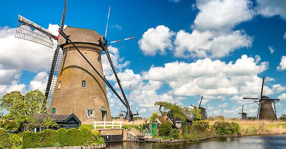Biking the windmills of Kinderdijk, South Holland.