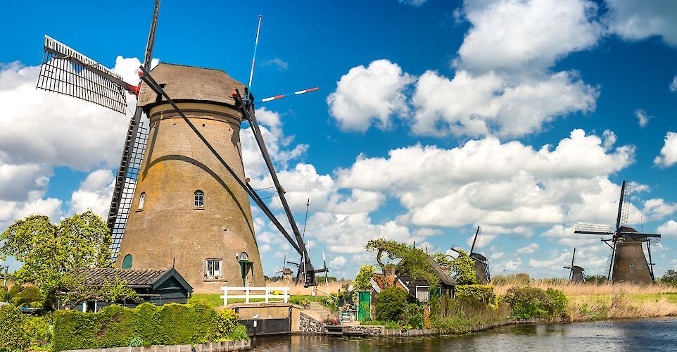 Biking the windmills of Kinderdijk, South Holland.