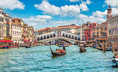 Bridge Rialto on Grand canal famous landmark panoramic view