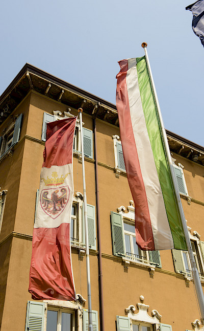 Flags of Italy and Trentino in Riva del Garda, Italy. Flickr:Son of Groucho