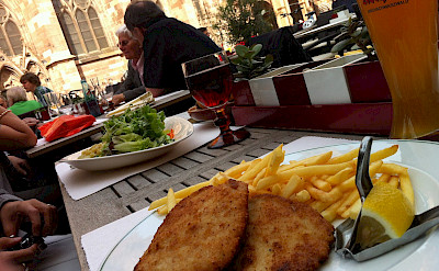 Schnitzel and fries on Muensterplatz in Freiburg-im-Breisgau, Germany. Flickr:Jeremy Keith