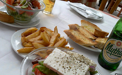 Typical Greek lunch with local Mythos beer. Flickr:Mark Hillary