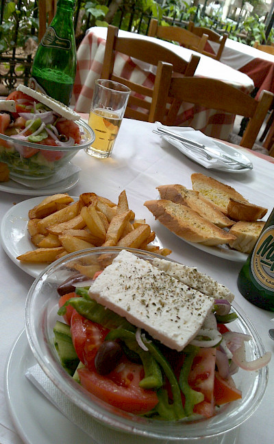 Typical Greek lunch with local Mythos beer. Flickr:Mark Hillary