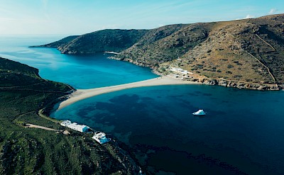 Drone view of Kolona Beach, Kythnos, Greece. Unsplash@Yannis Papanastasopoulos