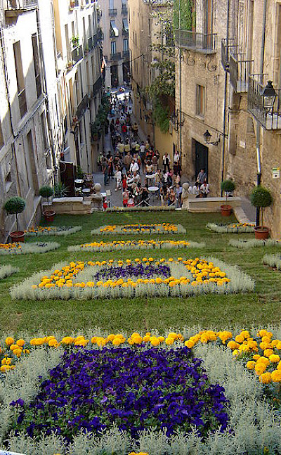 Flower display on the streets of Girona, Spain. Photo courtesy of Wikimedia Commons