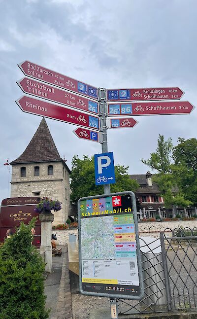 Bike signs at the Rheinfall in Switzerland. ©Gea