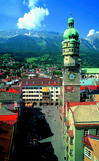 Golden Roof visible in Innsbruck, Austria. Photo via Austrian National Tourist Office