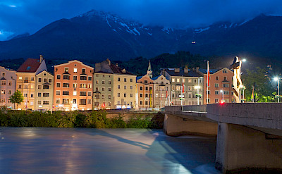 Innsbruck on the Inn River at blue hour in Austria. CC:SharksshockUSA