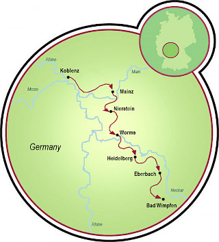Coblenza a Bad Wimpfen Map