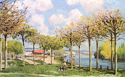 Painting of The Seine at Bougival by Alfred Sisley, 1876.