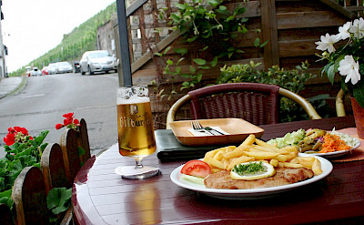 Schnitzel and beer along the Mosel River in Germany. Flickr:Megan Cole