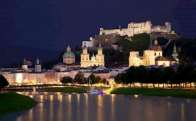 Nighttime in Salzburg, Austria. Photo via Wikimedia Commons:Jiuguang Wang 47.798374, 13.040085