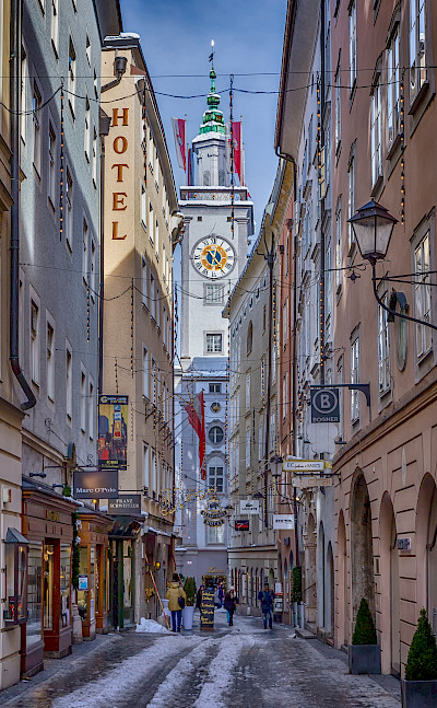The famous Sigmund Haffner Gasse in Salzburg, Austria. Photo via Flickr:Voker Kannacher