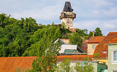 Clock tower on Schlossberg Hill in Graz. toEB