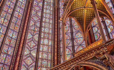 Stained-glass windows in Saint Chapelle, Paris, France. CC:denfr
