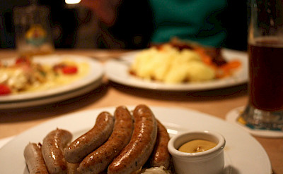 Sausages and beer, German staples. Flickr:Alejandro de la Cruz
