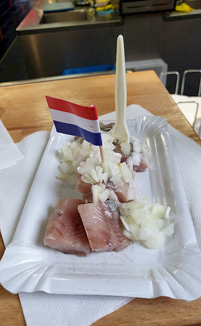 Traditional herring treat in the Netherlands. ©TO