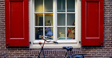 Vermeer painting through window in Amsterdam. North Holland, the Netherlands. Photo via Flickr:Francesca Cappa