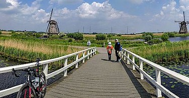 Panorama of Kinderdijk with its 19 windmills in South Holland, the Netherlands.