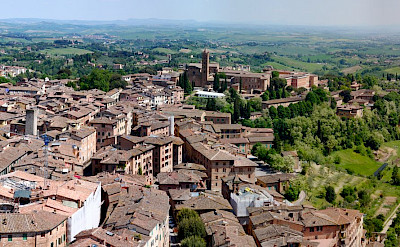 View from the Campanile del Mangia, Siena, Tuscany, Italy. Photo via Wikimedia Commons:Raymondlafourchette