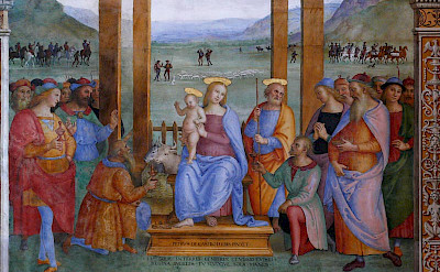 Pietro Perugino fresco, <i>Adoration of the Magi</i>, on display in Perugia, Umbria, Italy.