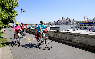 Biking along the Danube in Budapest, Hungary.