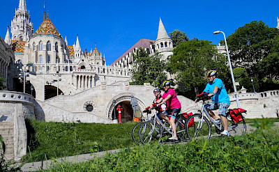 Biking through Budapest.