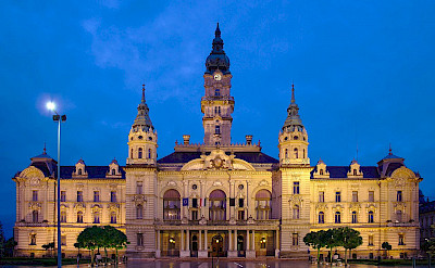 Town Hall or Rathaus in Gyor, Hungary along the Danube River. Photo via Wikimedia Commons:Slashme 47.683307, 17.635138