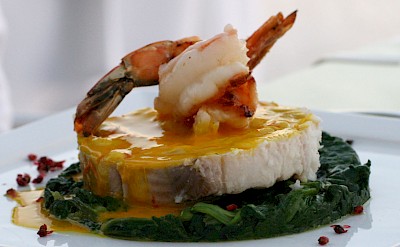 Rock salmon and shrimp with saffron sauce in Greece. Flickr:bongo vongo