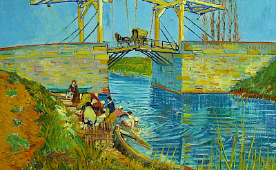 Langlois Bridge in Arles with Women Washing by Van Gogh, 1888.