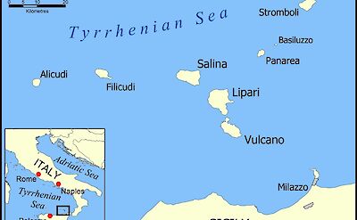 Map of the Aeolian Islands in Sicily, Italy. CC:NormanEinstein
