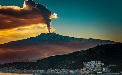 Mount Etna erupting as seen from Taormina, Sicily, Italy. CC:Solomonn Levi