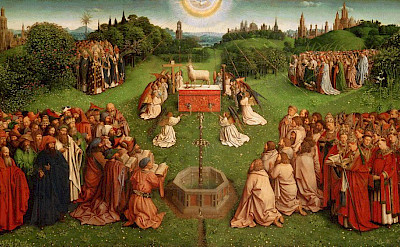 <i>Adoration of the Lamb</i> by Jan van Eyck in St. Bavo's Cathedral, Ghent, East Flanders, Belgium.
