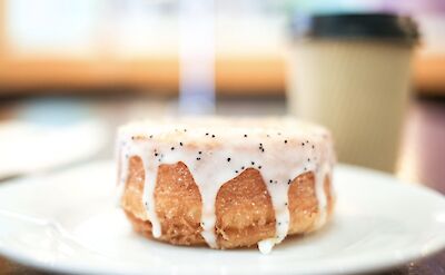 Gazed donut and a cup of coffee, Portland, Oregon, USA. CC: Lost Plate