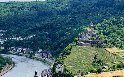 View of Reichsburg and vineyards along the Mosel in Cochem, Germany. Flickr:Frans Berkelaar 50.14230740221605, 7.167343488185366