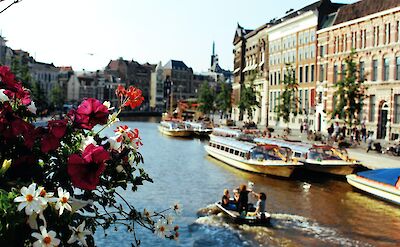 Flowers along the canal, Amsterdam, Netherlands. Unsplash: Venus Major