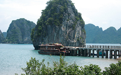 Vietnamese Junk - docked and waiting - Bike & Boat Tours