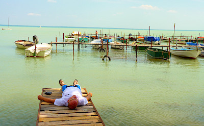 Relaxing during the Bike Tour on Lake Balaton in Hungary. 