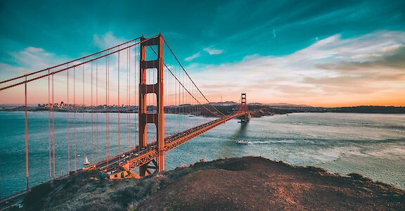 Golden Gate Bridge at sunset, San Francisco. Unsplash: Joseph Barrientos