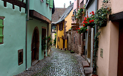 Cobblestone streets in Riquewihr, Alsace, France. Flickr:Alejandro Delacruz