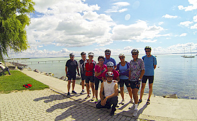 Group photo on Lake Balaton Hungary Bike Tour.