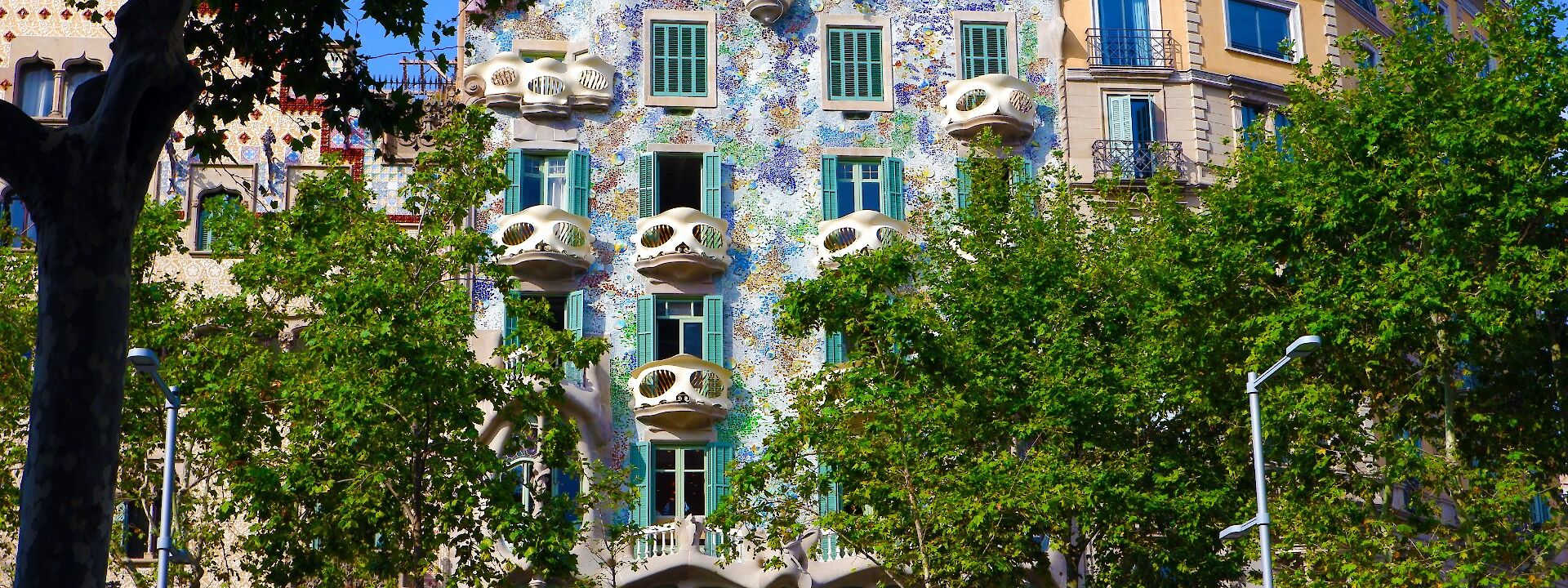 Trees fronting a beautiful building, Casa Batllo, Barcelona, Spain. Unsplash: Ruggiero Calabrese