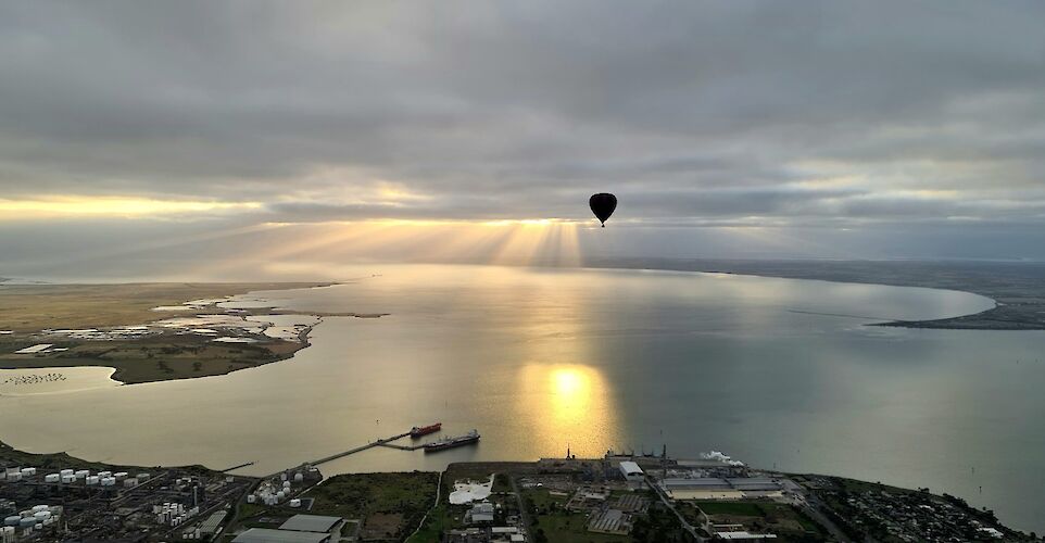 View from above, Sunrise over Geelong, Australia. CC: Liberty Balloon Flights